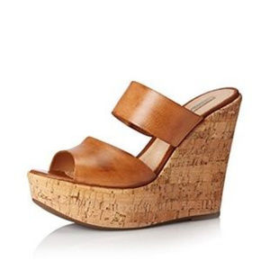 Tan Jamile Cork Wedge Sandals Platforms